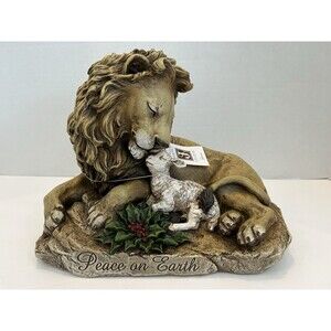 Roman Joseph's Studio Lion and Lamb on Rock Peace on Earth Figurine 8.5 Inch